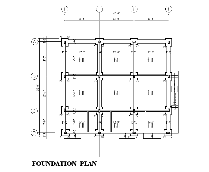 Foundation Plan Of 40x32 House Plan Is Given In This Autocad Drawing File Download Now Cadbull