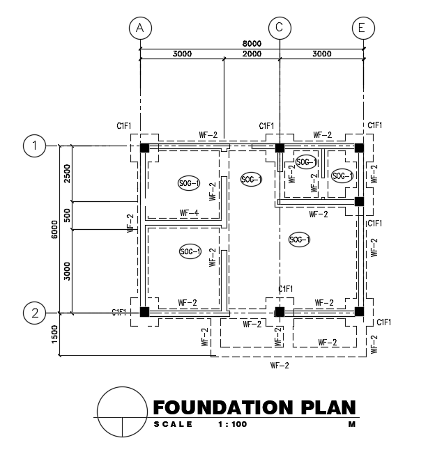 Foundation plan of 9x9m hospital plan is given in this Autocad drawing ...