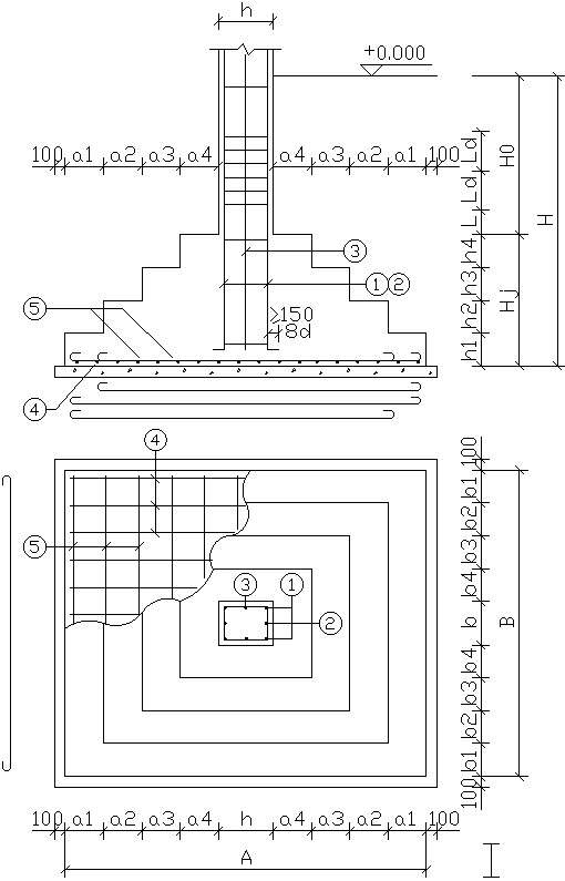 Foundation plan with column section in detail AutoCAD drawing, CAD file ...