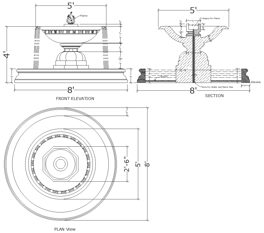 Fountain details with functionality and plumbing detail dwg autocad ...