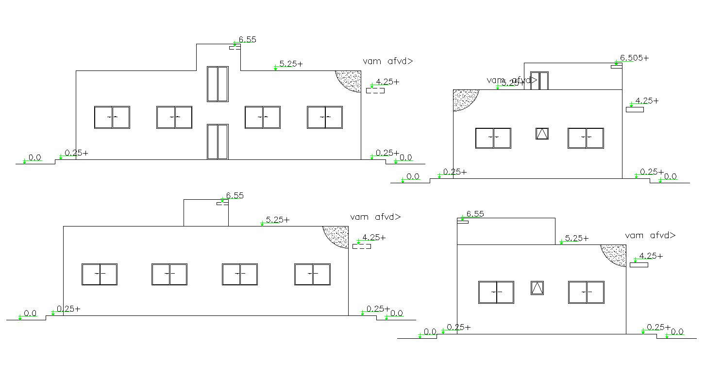 Four Side Elevations Of Single Storey Residential Building Cad Cadbull 7645