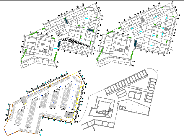 Four story commercial complex floor plan details dwg file