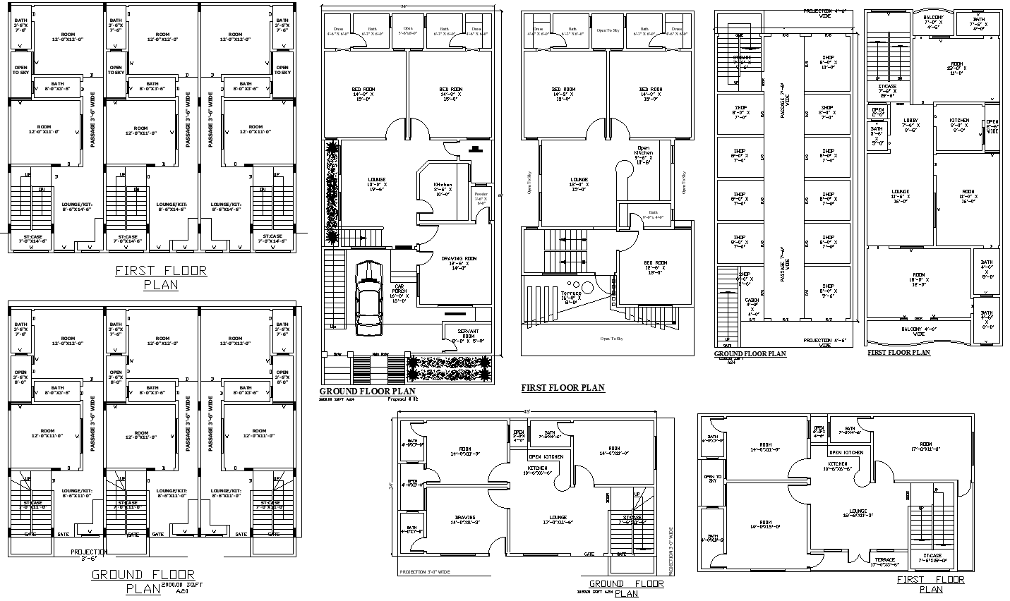 Four House 30ft-60ft Residential Plan Designs DWG File - Cadbull