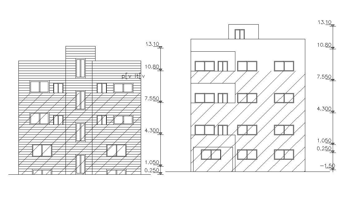 Four Story Architectural Building Elevation Design AutoCAD File - Cadbull