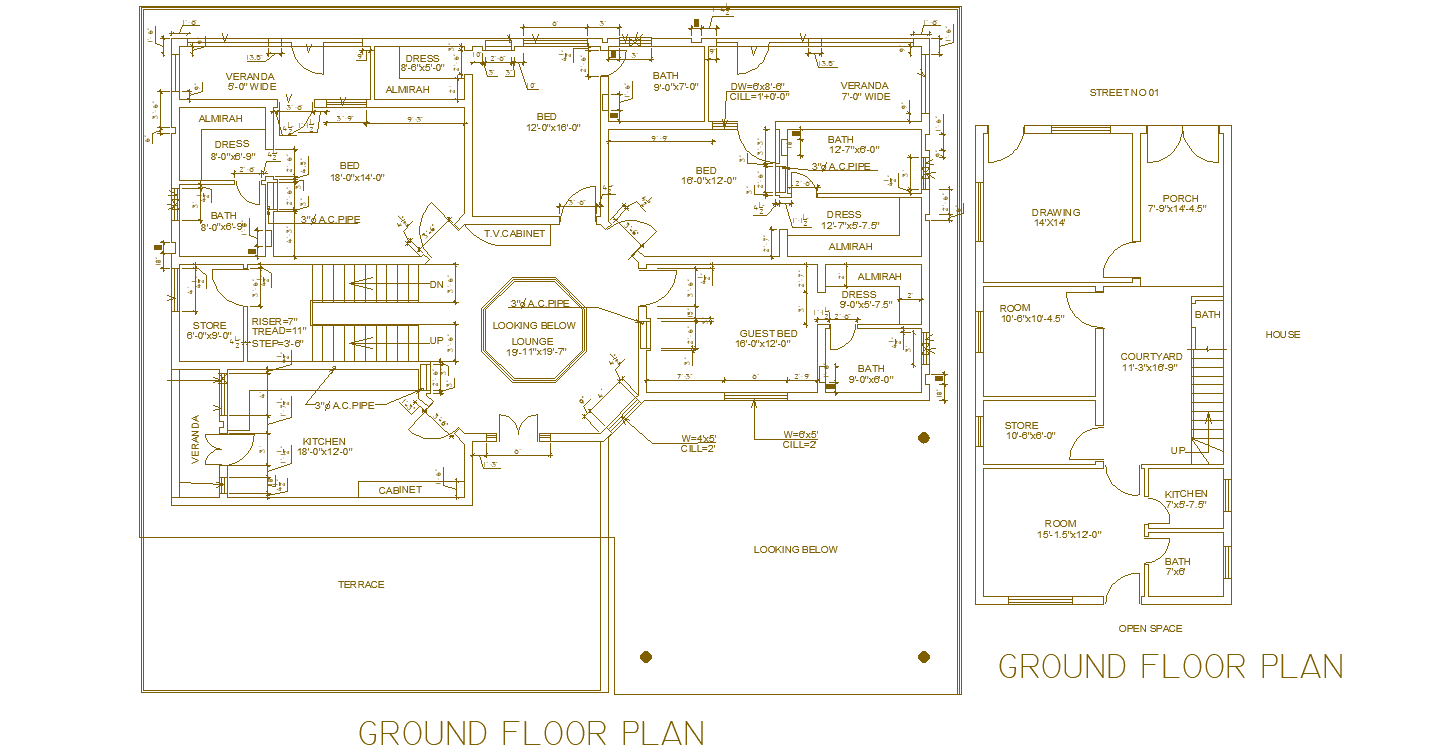 Four bedroom Luxury Ground floor House plan AutoCAD DWG