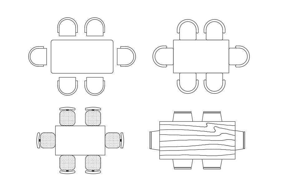 Four different types of dining table block elevation design, Download ...