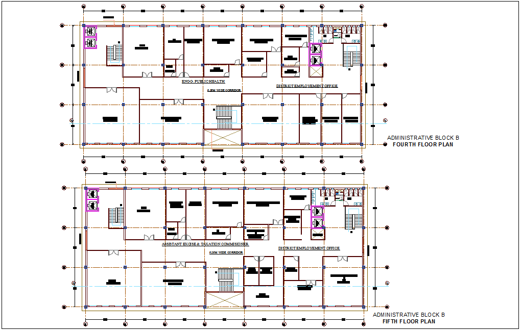 Fourth and fifth floor plan of block B for administration