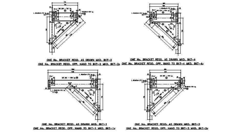 Four types of Bracket typical section drawing details are provided in ...