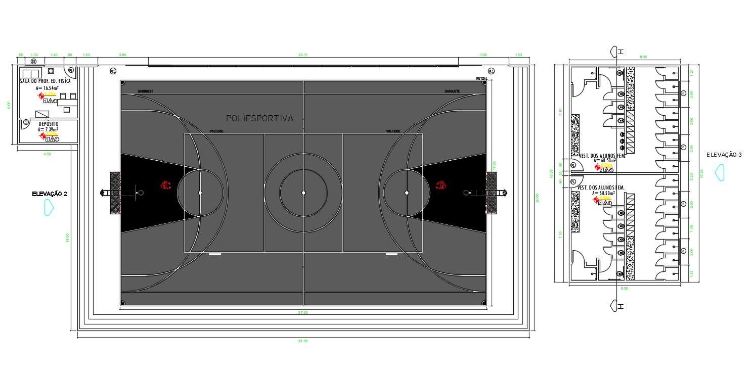Free Download Badminton Court Cad Block With Toilet Design