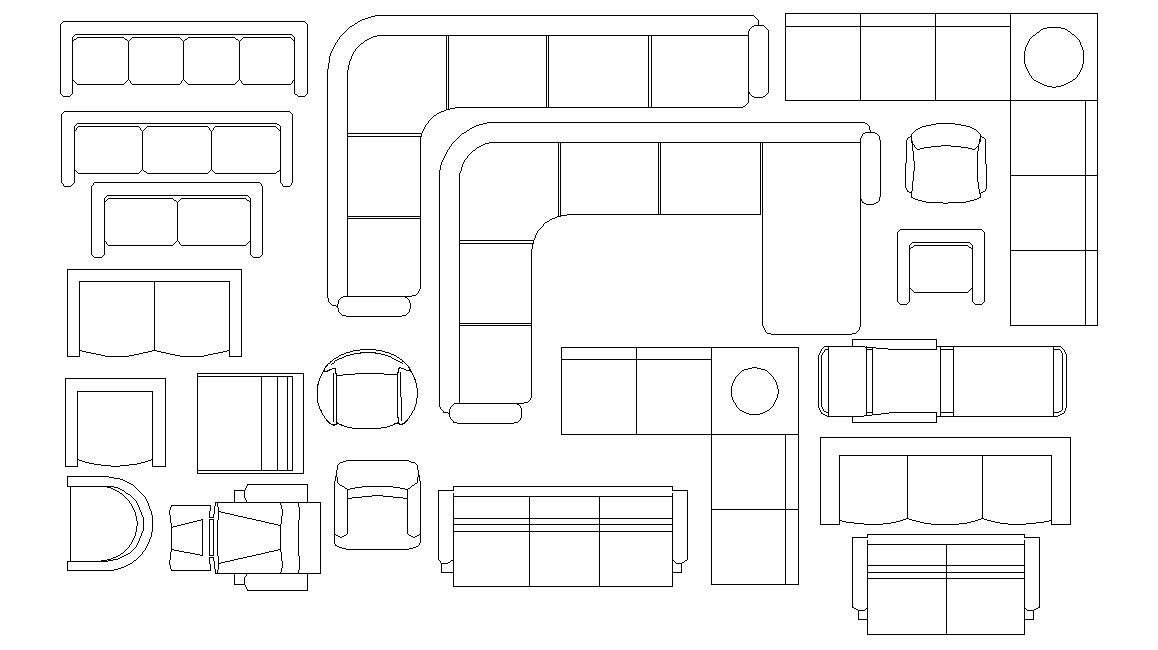 Different Sofa AutoCAD Blocks Drawing Free Download Cadbull