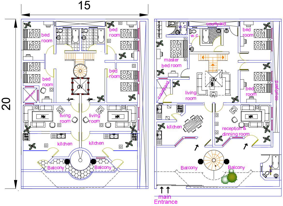 free-download-semi-detached-house-plan-cadbull