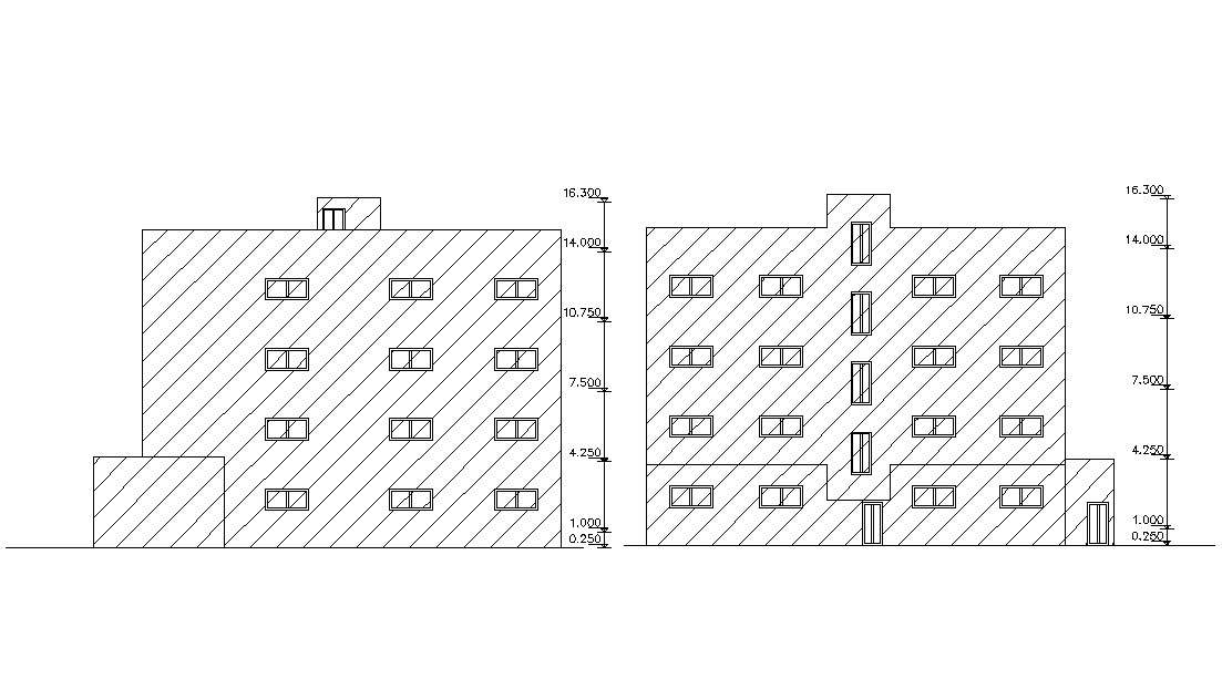 Free Download Four-Story Apartment Building Elevations Design - Cadbull