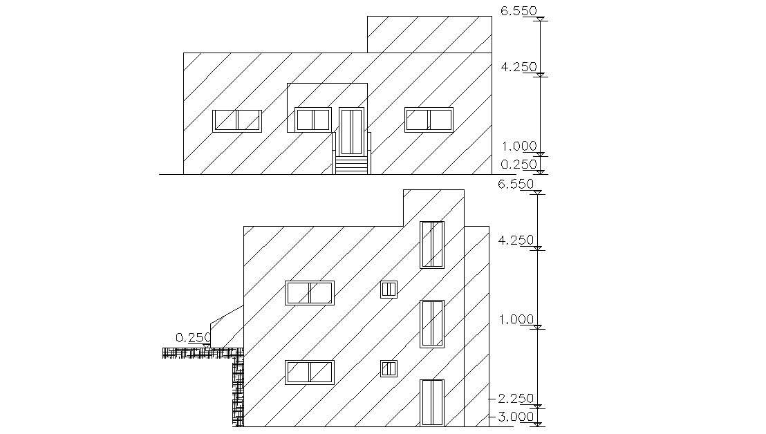 Free House Front And Rear Elevation Design - Cadbull