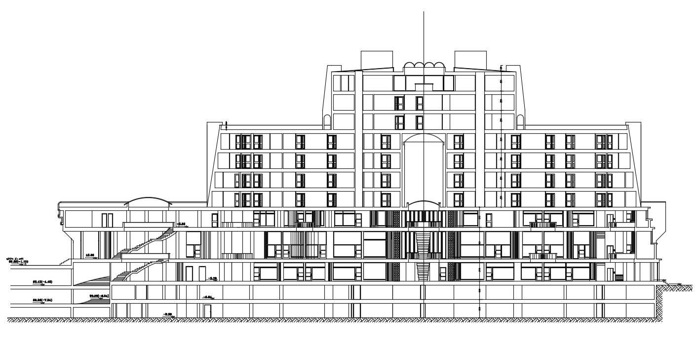 Front Elevation For Commercial Building DWG. - Cadbull