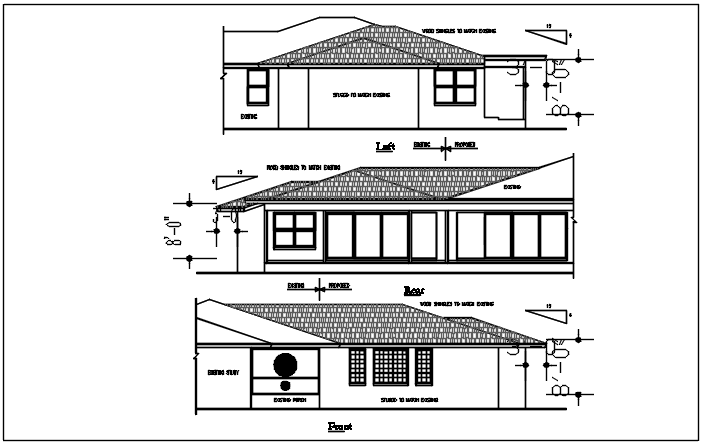 Front Rear Elevation Left Elevation Details With Dimension Dwg File