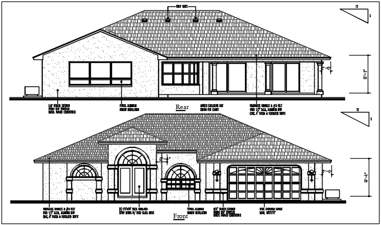 Front and rear elevation details with dimension details dwg files - Cadbull