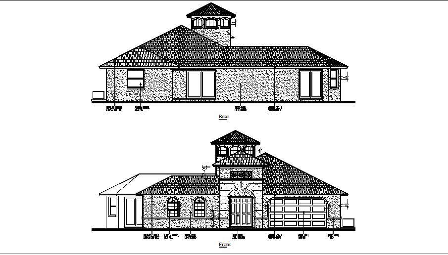 Front and rear side house elevation 2d cad drawing - Cadbull