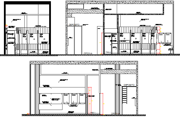 Front and side sectional view details of municipality office dwg file ...