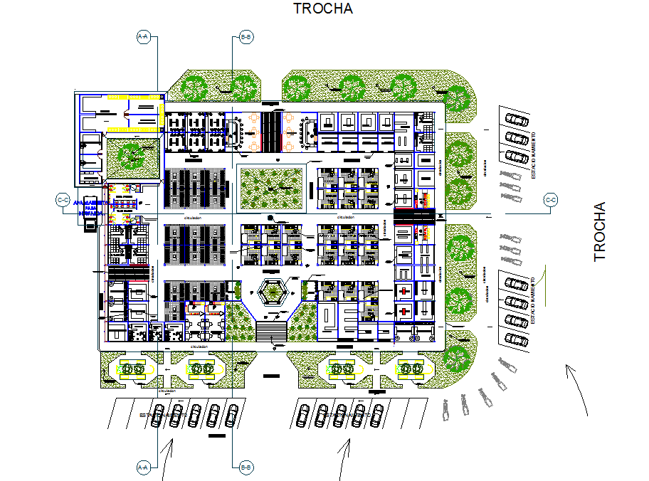 Front Elevation Of A Building Dwg File - Cadbull