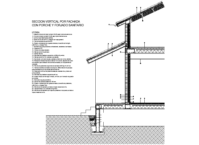 Front porch vertical section dwg file Cadbull