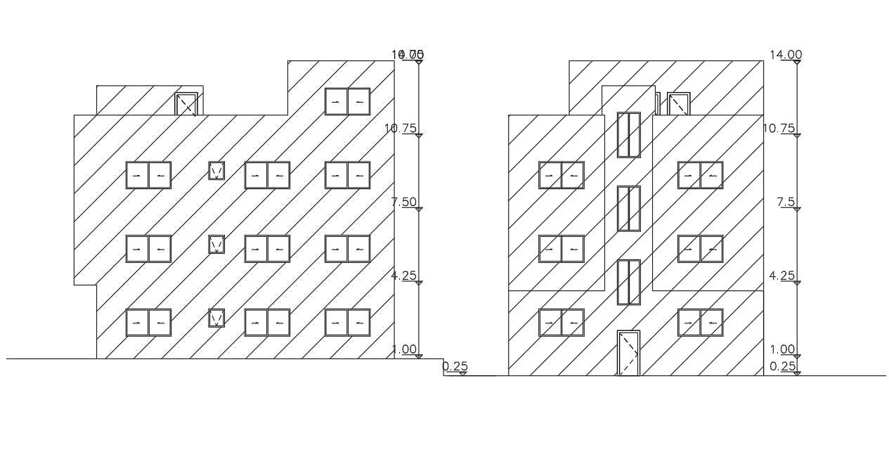 Front And Rear Elevation Design Of Apartment Building - Cadbull