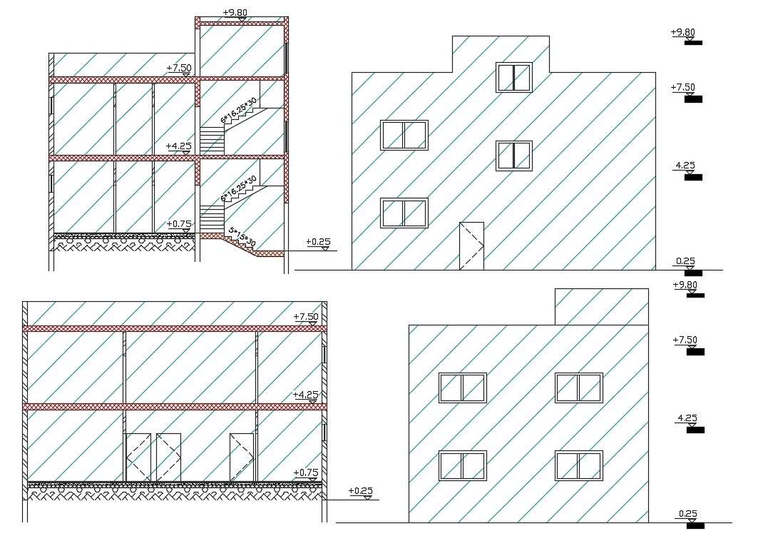 Front And Side View House Building Design DWG File - Cadbull