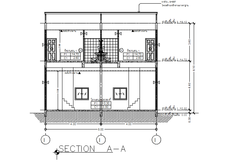 Front Section Plan Of Two Storey House In Detail Autocad Drawing Dwg File Cad File Cadbull