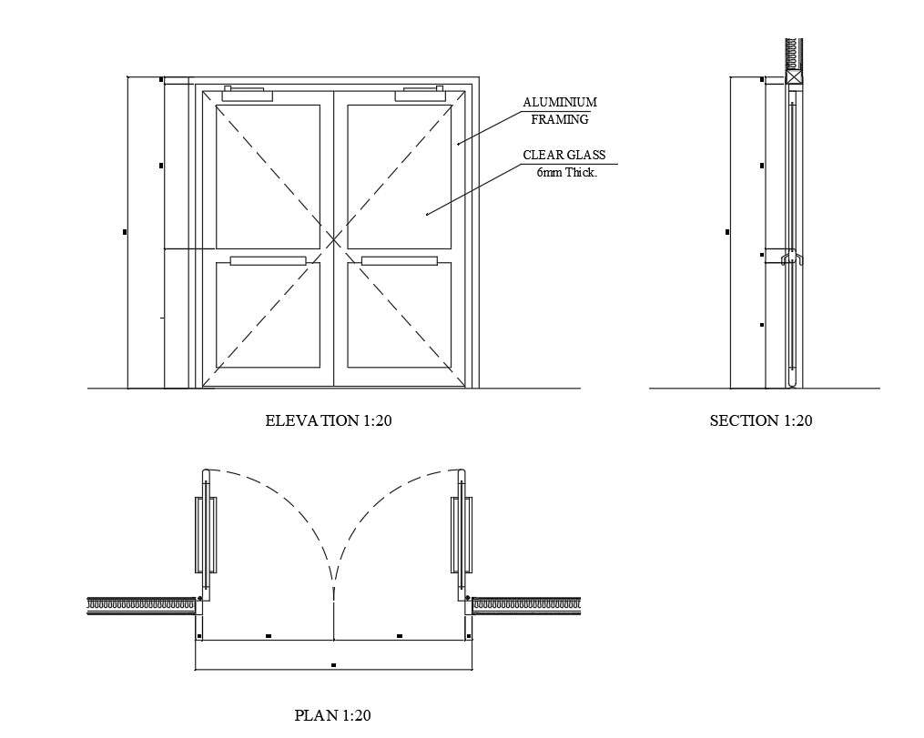 Front and side elevation of double door in AutoCAD, dwg file. - Cadbull