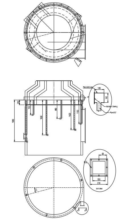 Front and top view of incinerator machine in detail AutoCAD 2D drawing ...