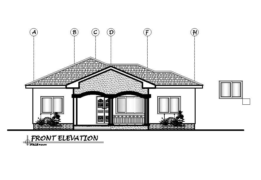 Front Elevation Of 12x13m Ground Floor House Plan Is Given In This Autocad Drawing Filedownload