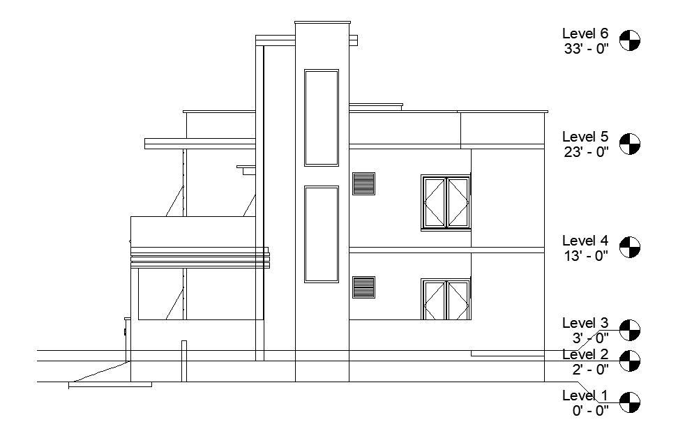 East face elevation of the house plan is given in this 2D Autocad