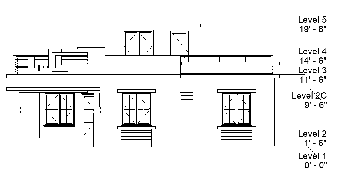 Front Elevation Of The House Plan Is Given In This 2d Autocad Drawing File Download The Autocad