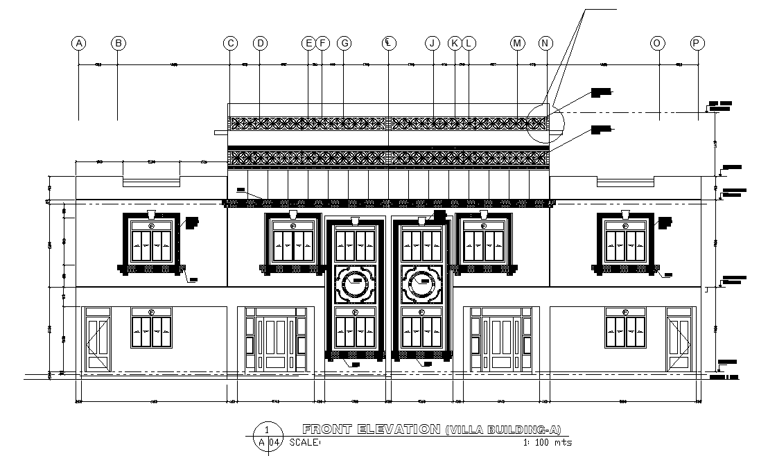 Front elevation of villa section detail drawing specified in this ...