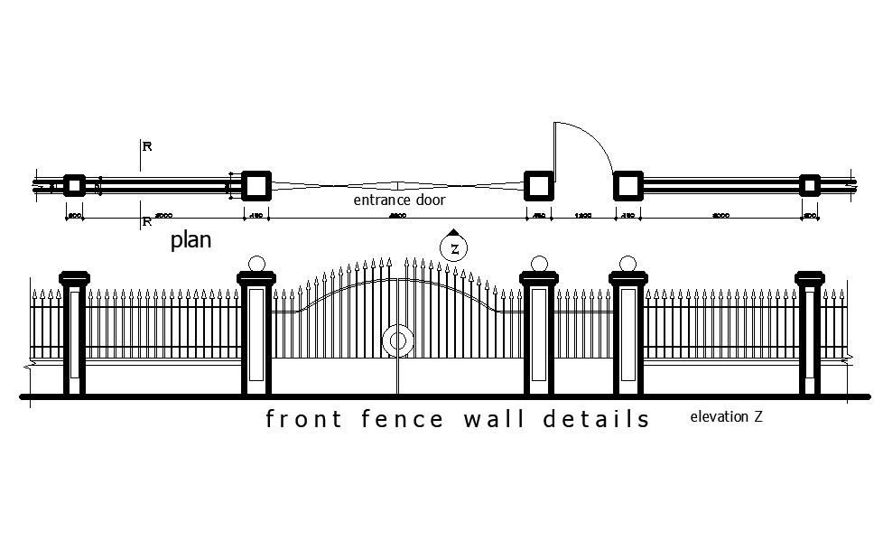 Front fence wall details are given in this Autocad drawing file