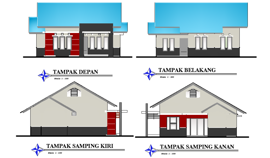 Front & right elevation view of 25’x25’ house building is given in this ...