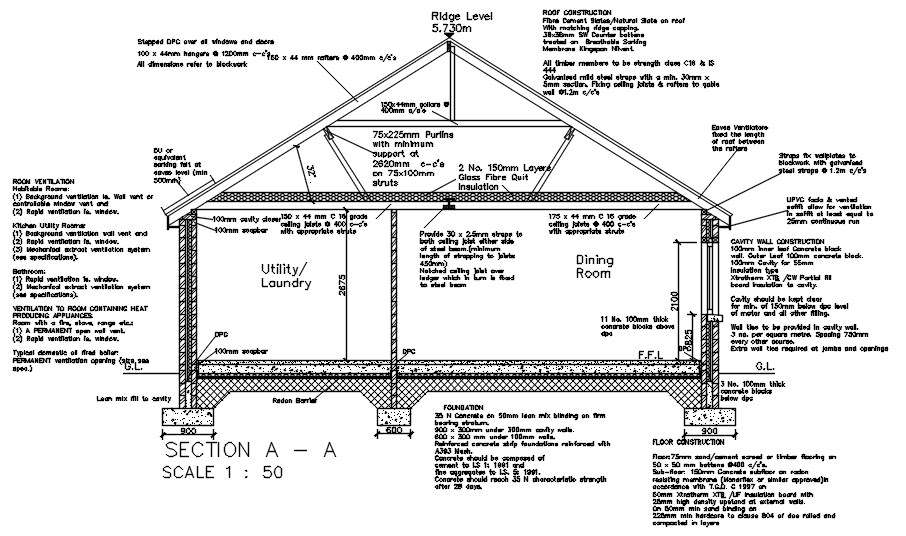 Front section details of a house in AutoCAD, dwg file. - Cadbull