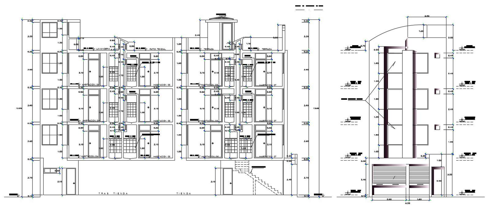 Front section view 6x20m hotel building is given in this Autocad ...