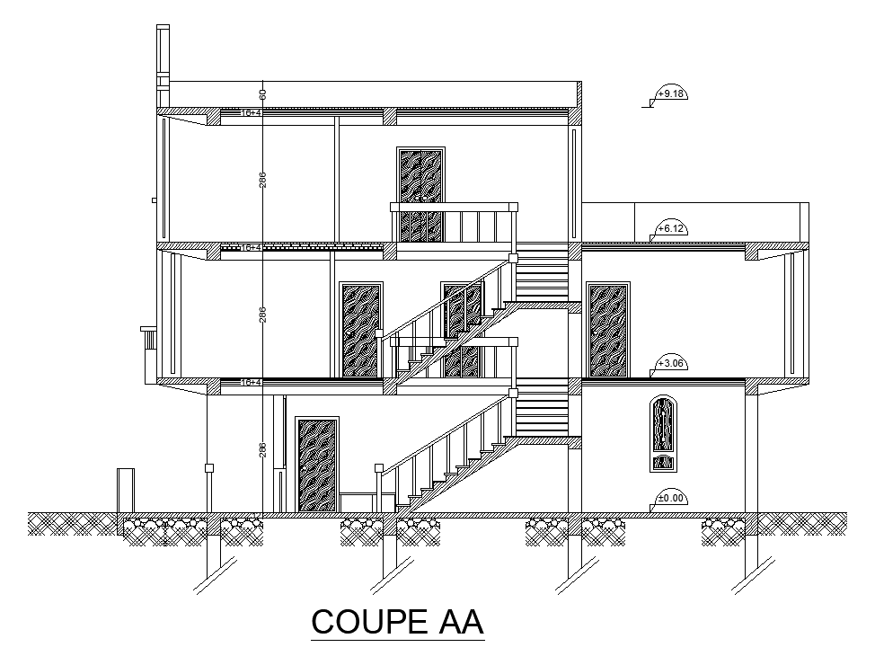 Front Section View Of 11x14m Villa Building Is Given In This Autocad Drawing Modeldownload Now