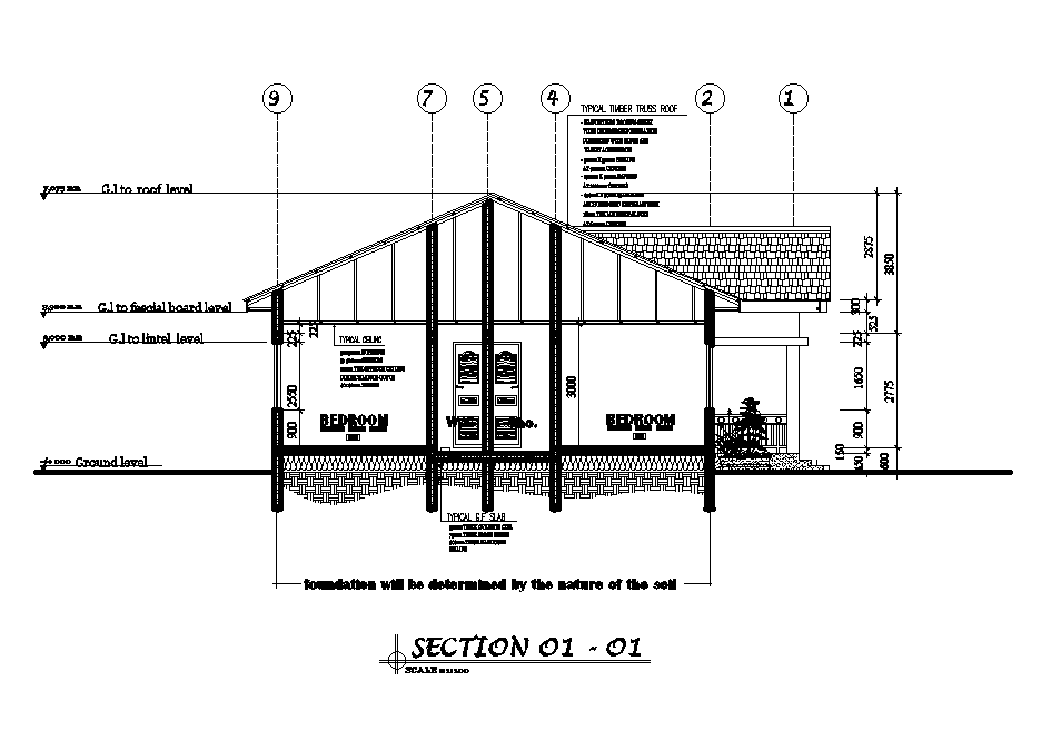 Front section view of 12x13m ground floor house plan is given in this ...