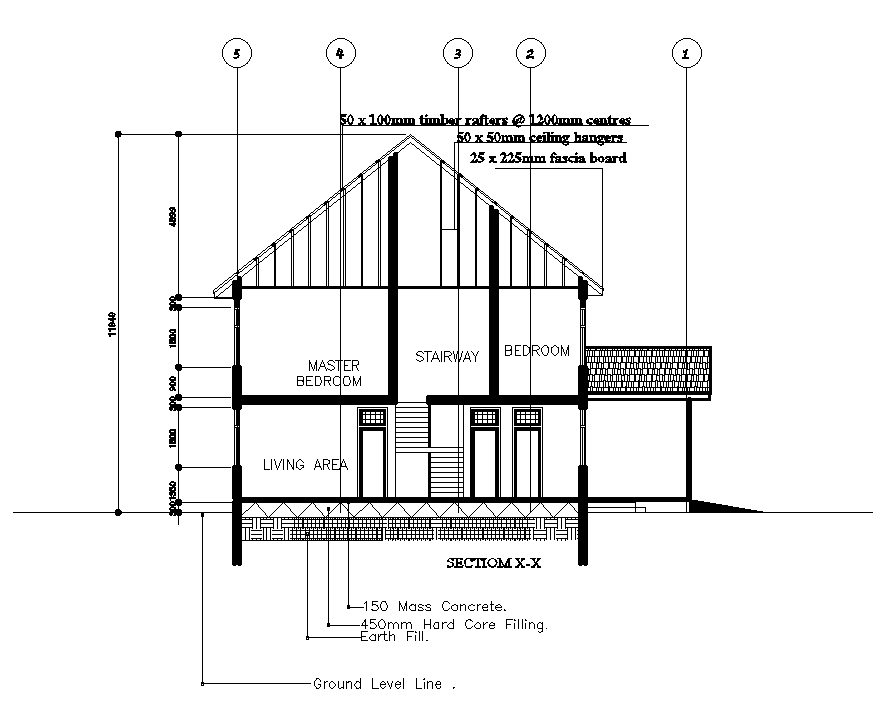 Front section view of 15x14m duplex house plan is given in this Autocad ...