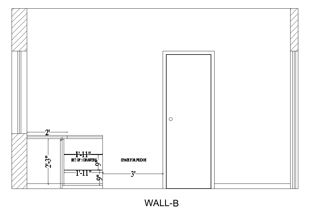 Front section view of 23’x14’ kitchen room is given in this Autocad ...