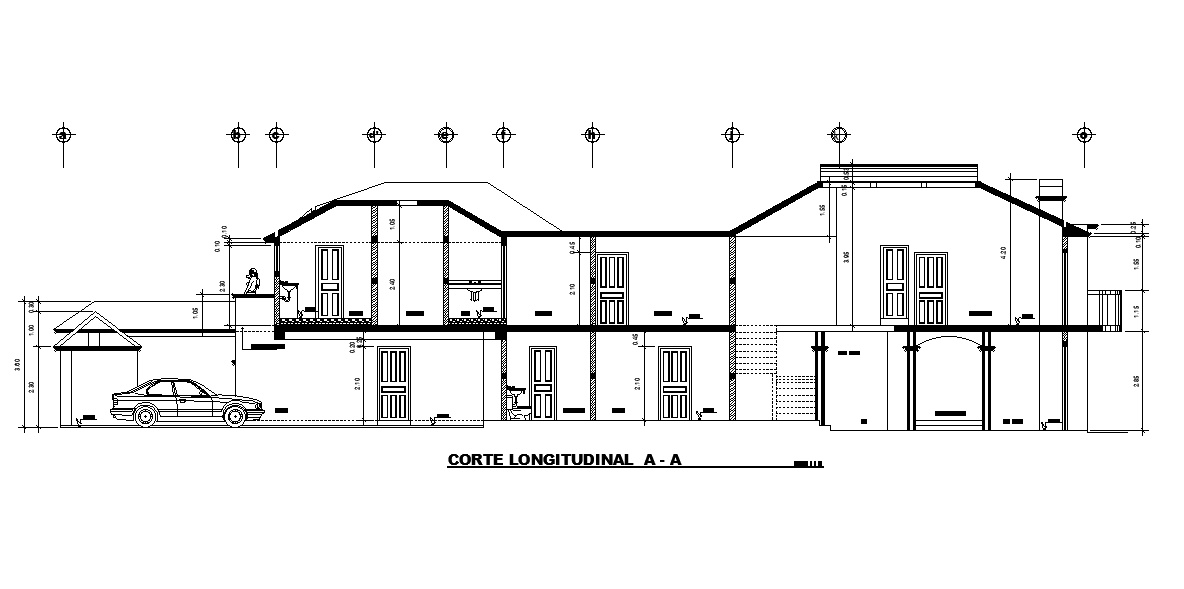 Front Section View Of 40x11m House Building Is Given In This Autocad Drawing Modeldownload Now 6362