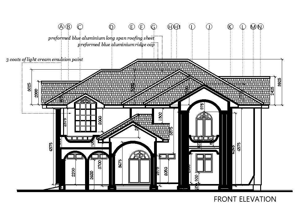 Front Side Elevation Of The 17x17m Ground Floor House Plan Is Given In This Autocad Drawing File