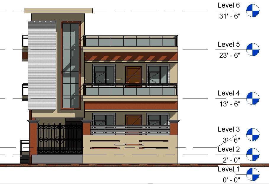 Front side elevation of the bungalow house has given in this Revit file ...