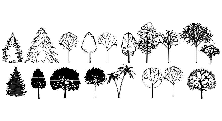 Front view of trees in AutoCAD 2D block, dwg file, CAD file - Cadbull