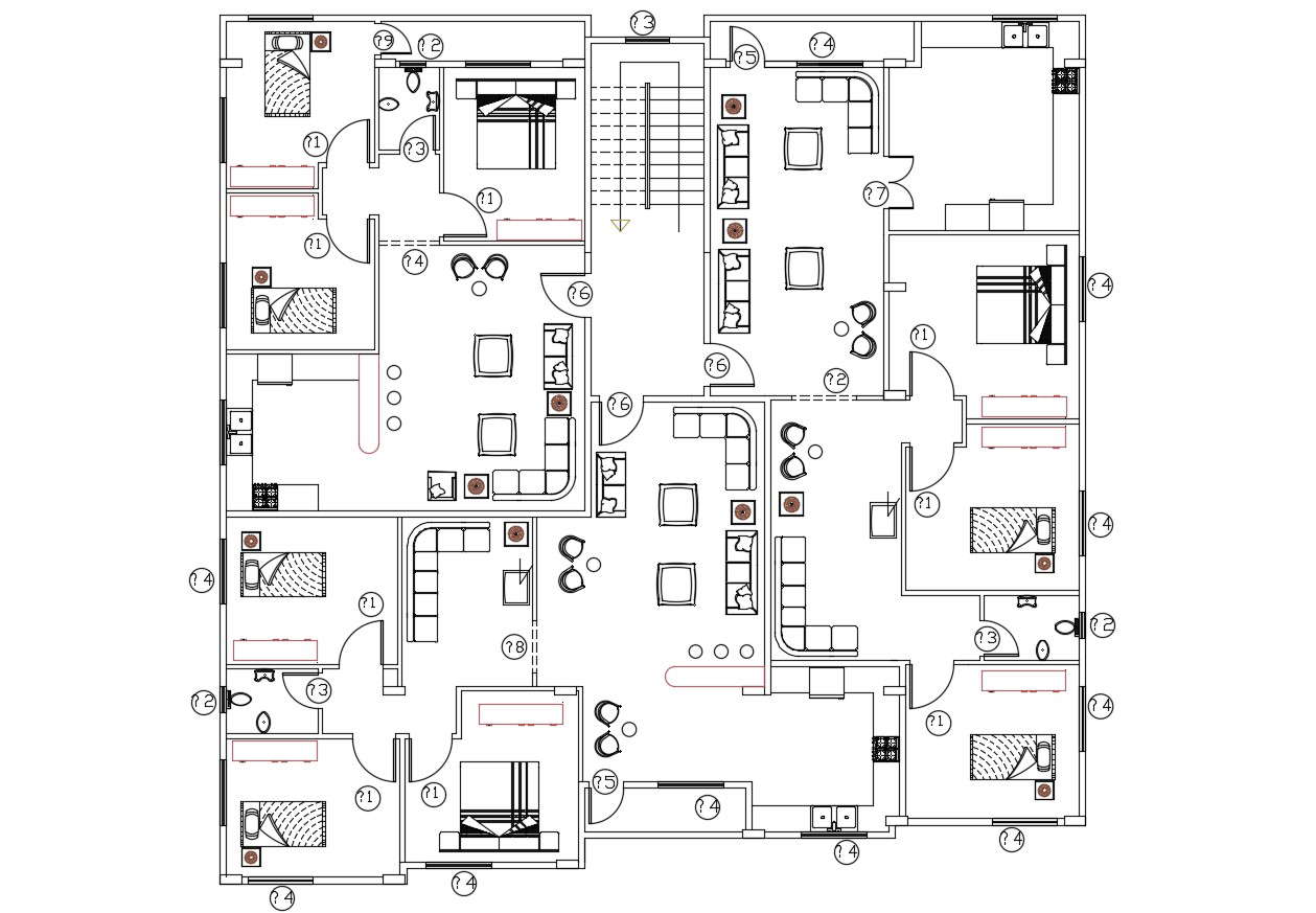 Fully Furnished 3BHK Apartment Building Design CAD Drawing - Cadbull