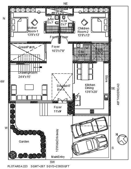 Fully Furnished Ground Floor Bungalow Plan AutoCAD Drawing - Cadbull