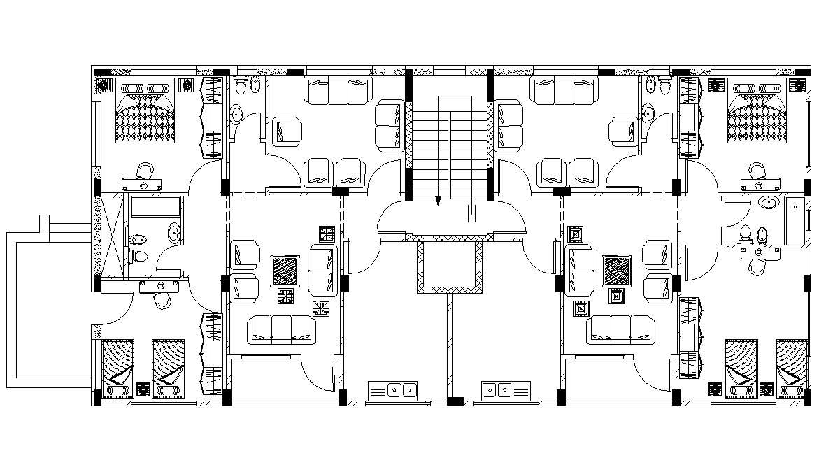 Fully Furnished Two BHK Apartment Plan Architecture Drawing - Cadbull
