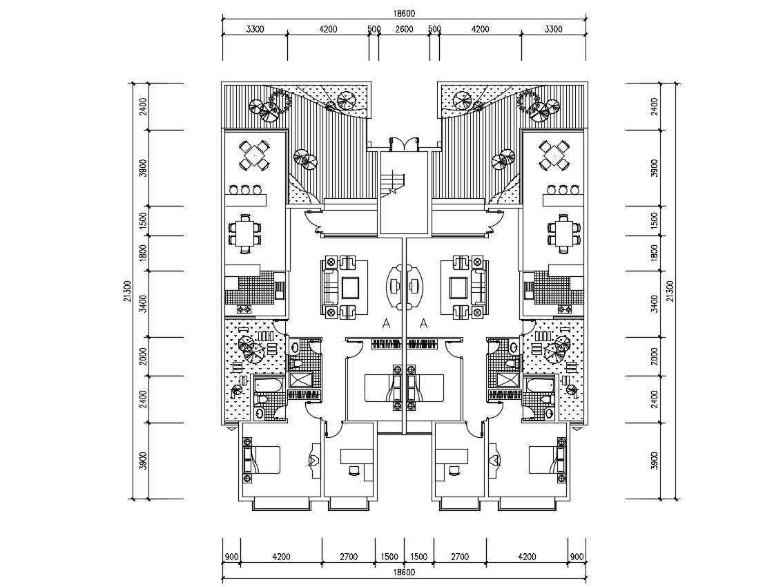 Furnished Twin House Layout Plan DWG File - Cadbull