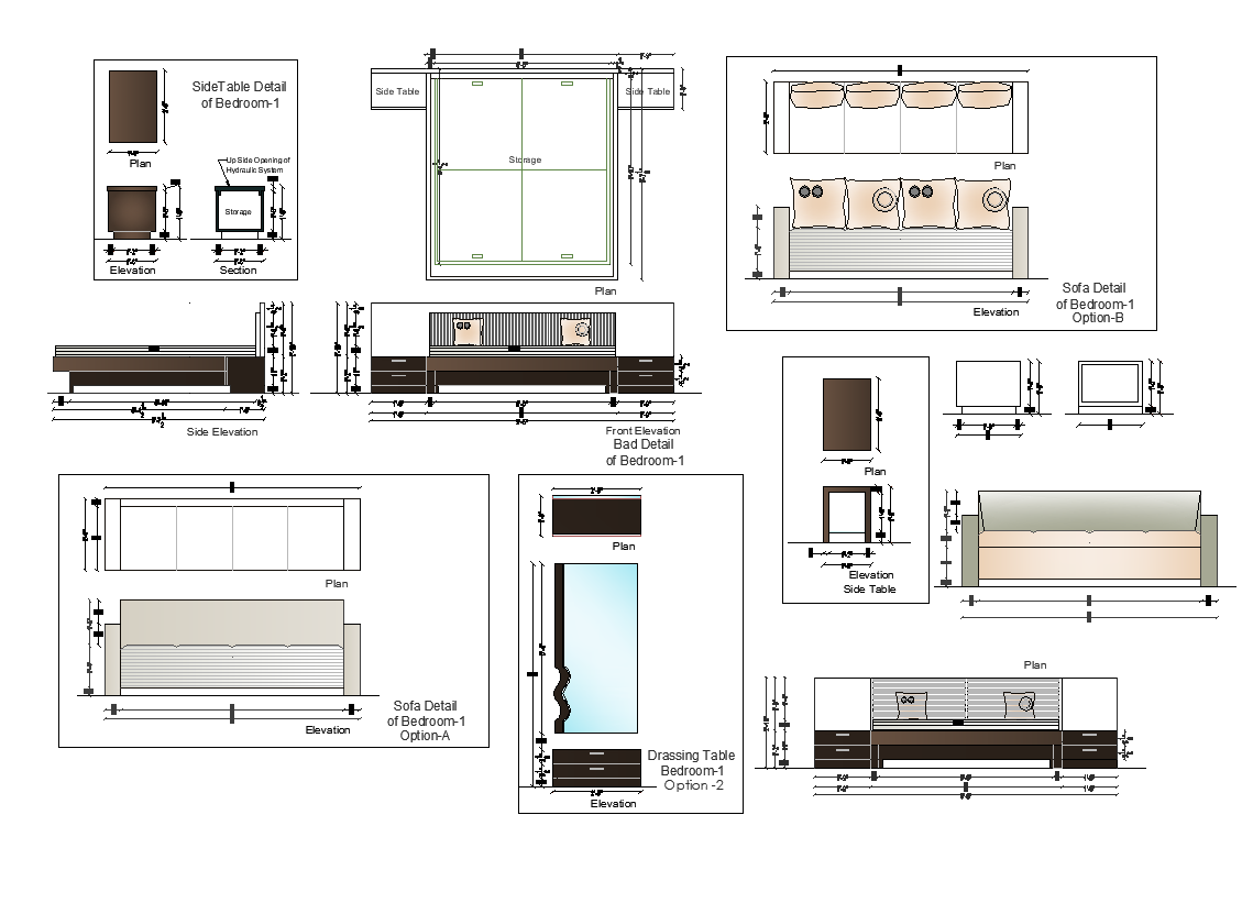 Furniture CAD blocks detail elevation 2d view layout AutoCAD file Cadbull